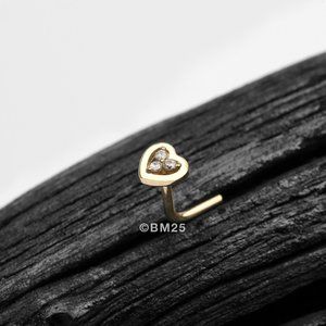14 Karat Gold Trinity Sparkle Heart L-Shaped Nose Ring - Clear Gem